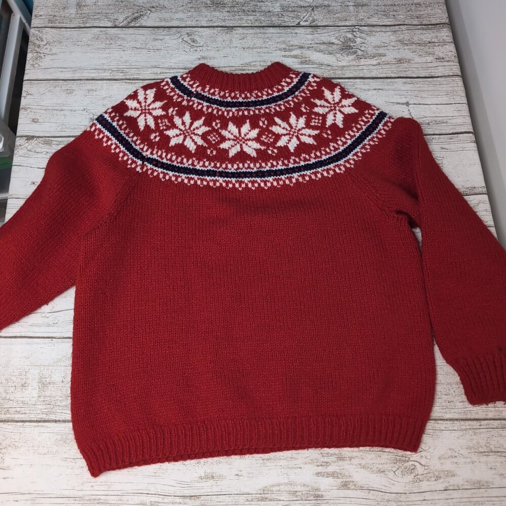 Red Nordic Fair Isle Christmas Wool Sweater Handmade - Picture 7 of 7
